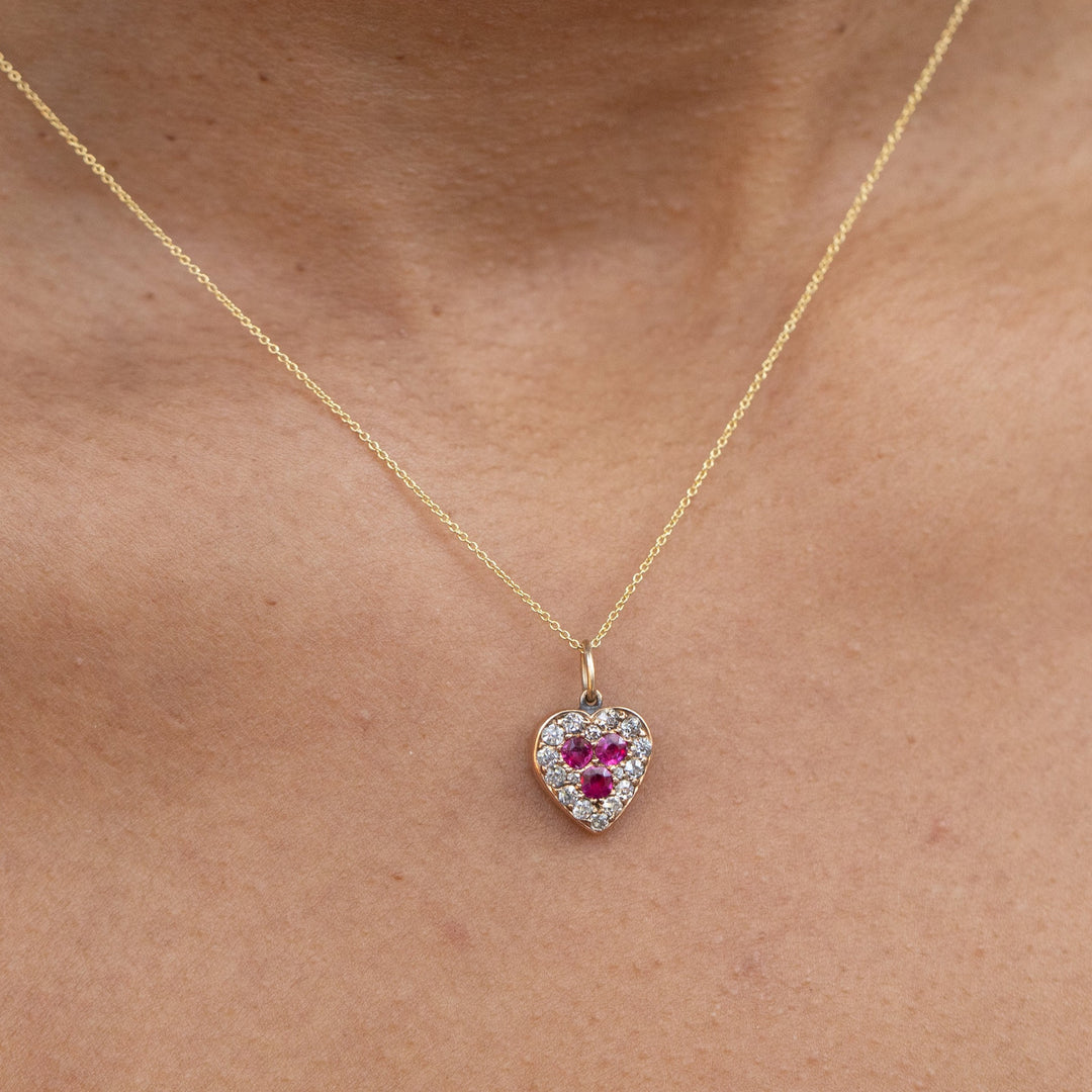 Victorian Diamond, Ruby, and 14K Gold Heart Charm