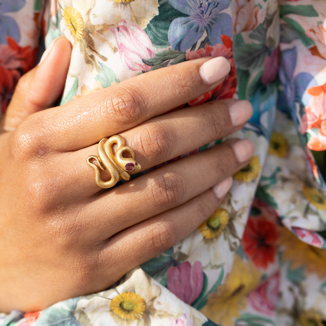 Italian Ruby and 18k Gold Snake Ring