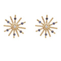 Retro Gold Sunburst Earrings With Sapphires And Diamonds