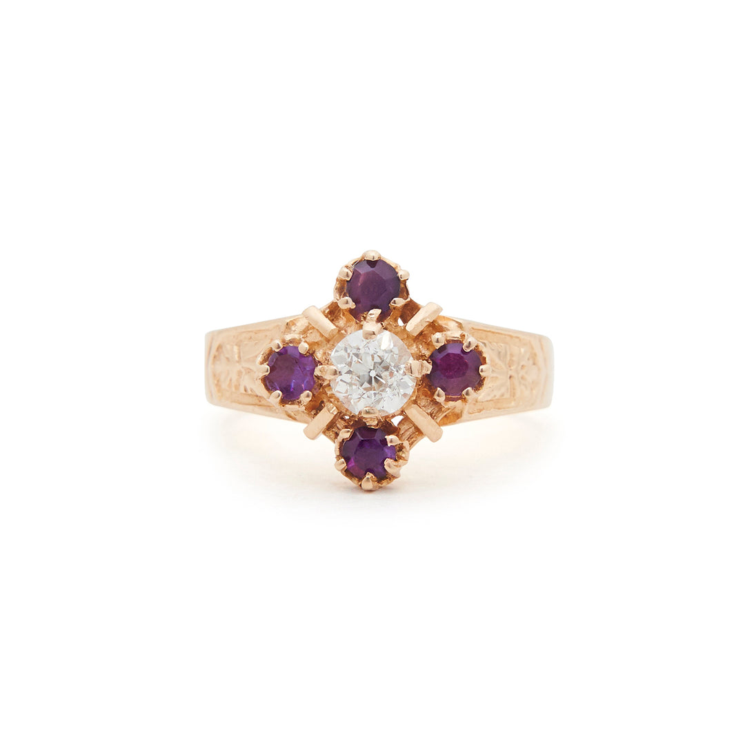 Victorian Amethyst And Diamond 14k Gold Ring