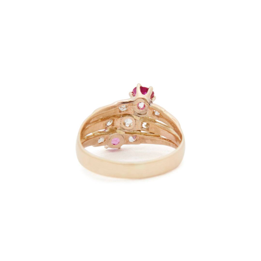 Victorian Asymmetrical Ruby And Diamond 14k Gold Ring