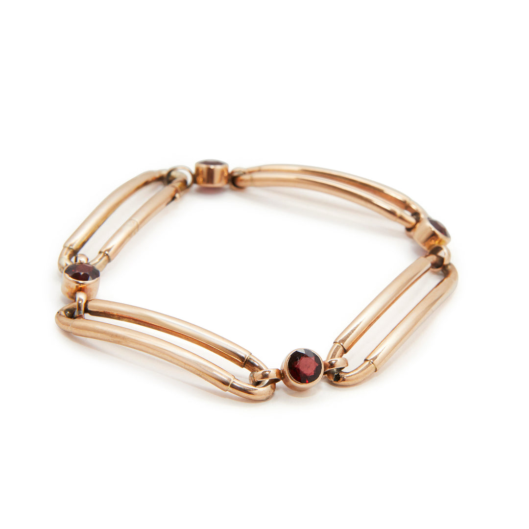 Rose Gold And Garnet Open Link Bracelet