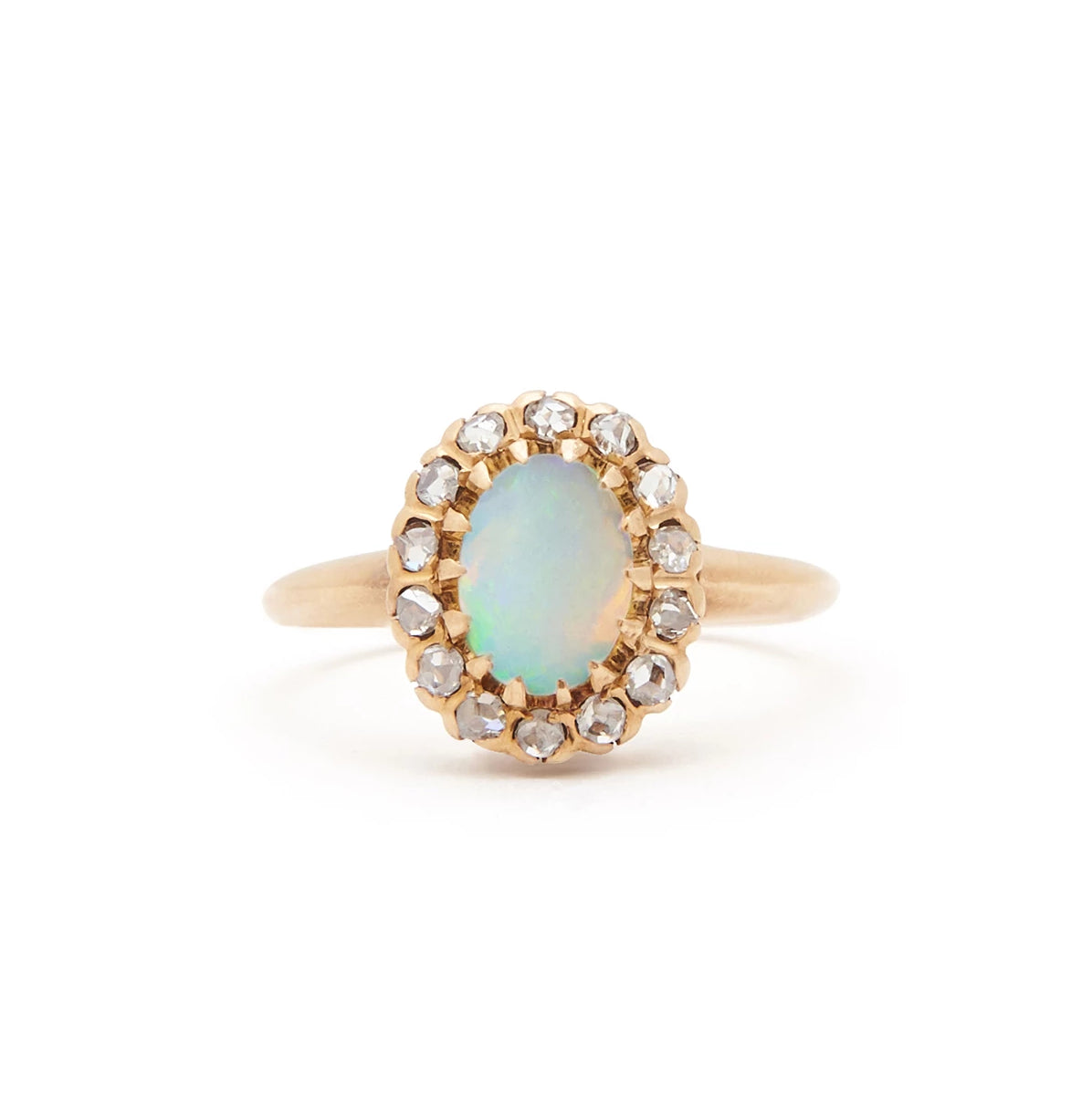 Victorian Opal And Rose Cut Diamond Cluster 14k Gold Ring