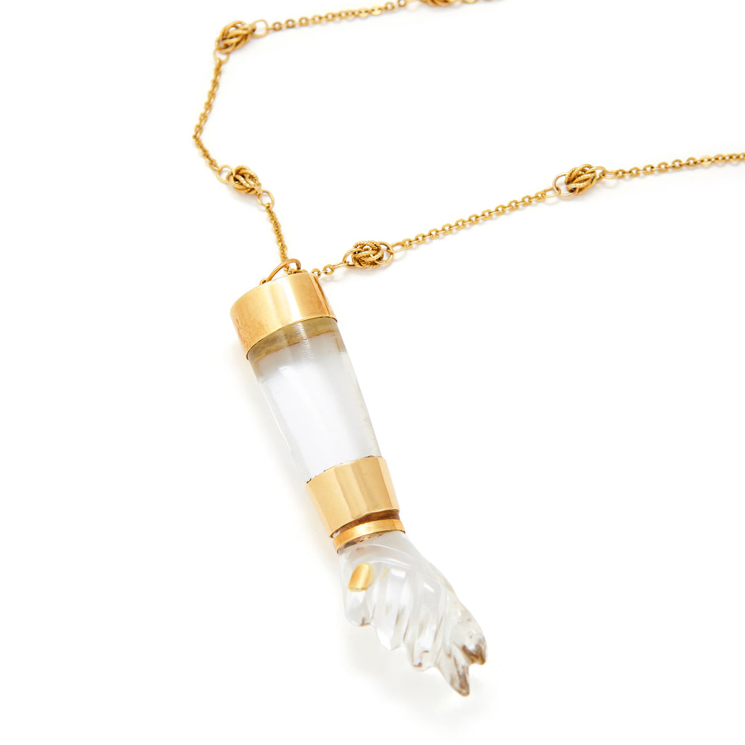 Large Figa Carved Rock Crystal and 18K Gold Pendant