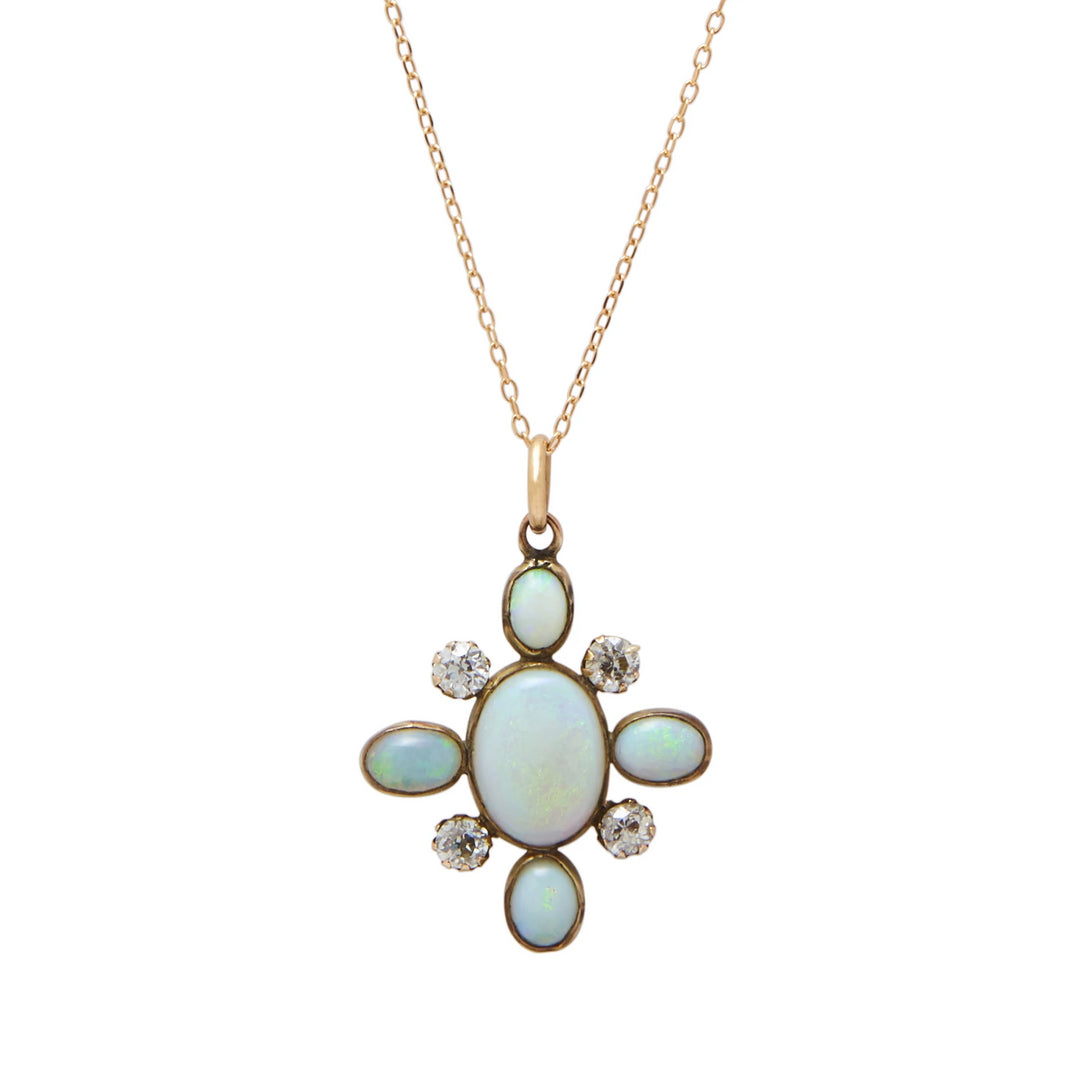 Victorian Diamond And Opal Pendant Necklace