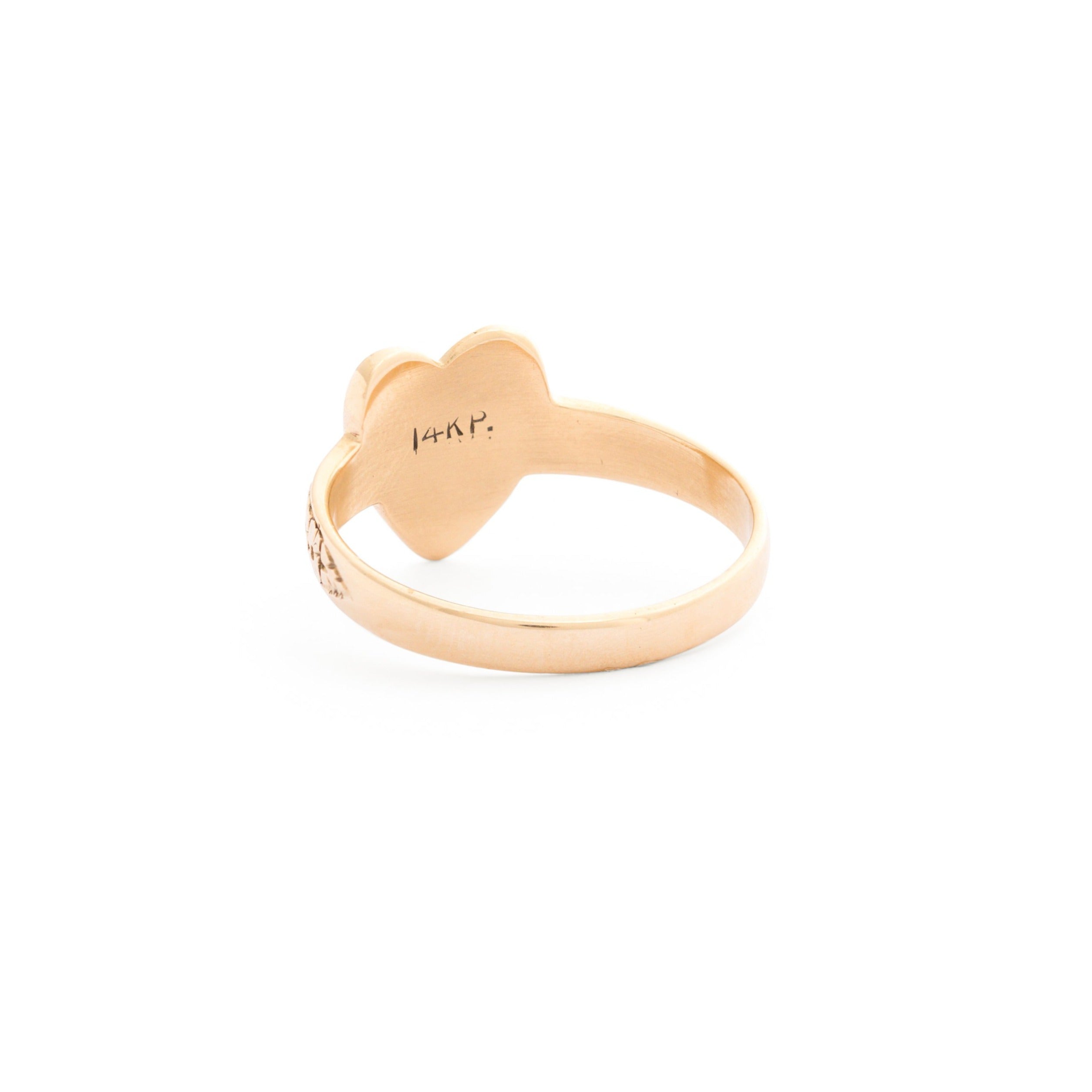 Engraved Heart Signet 14k Gold Ring