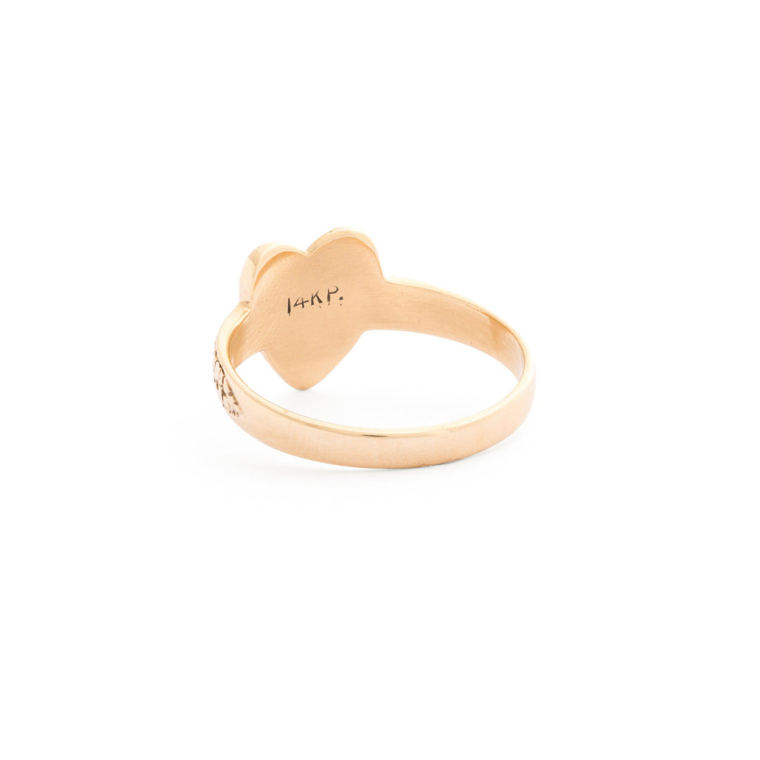Engraved Heart Signet 14k Gold Ring