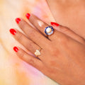 Blue Enamel and Pearl 14k Gold Ring