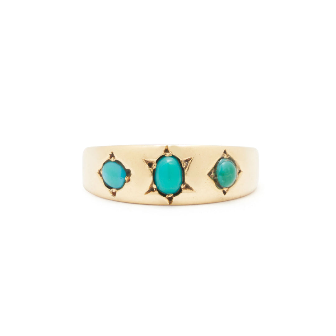 Victorian Turquoise Gypsy Set 18k Yellow Gold Ring