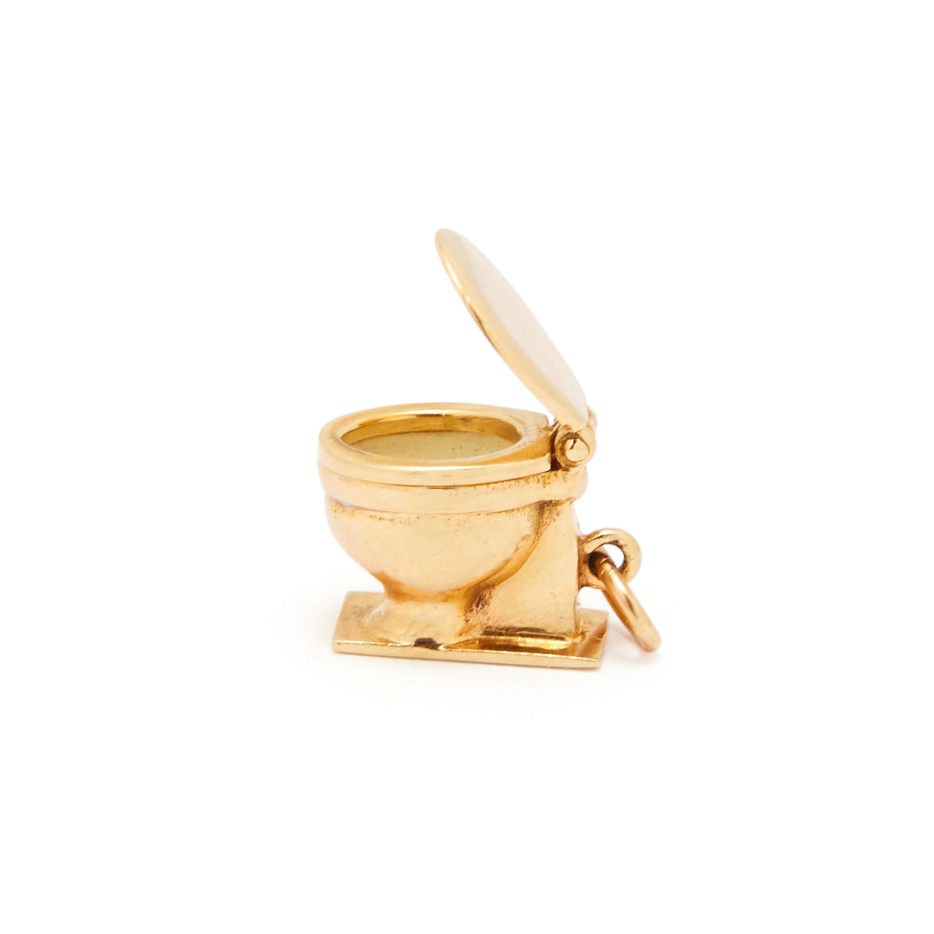 Movable 14K Gold And Enamel Toilet Charm