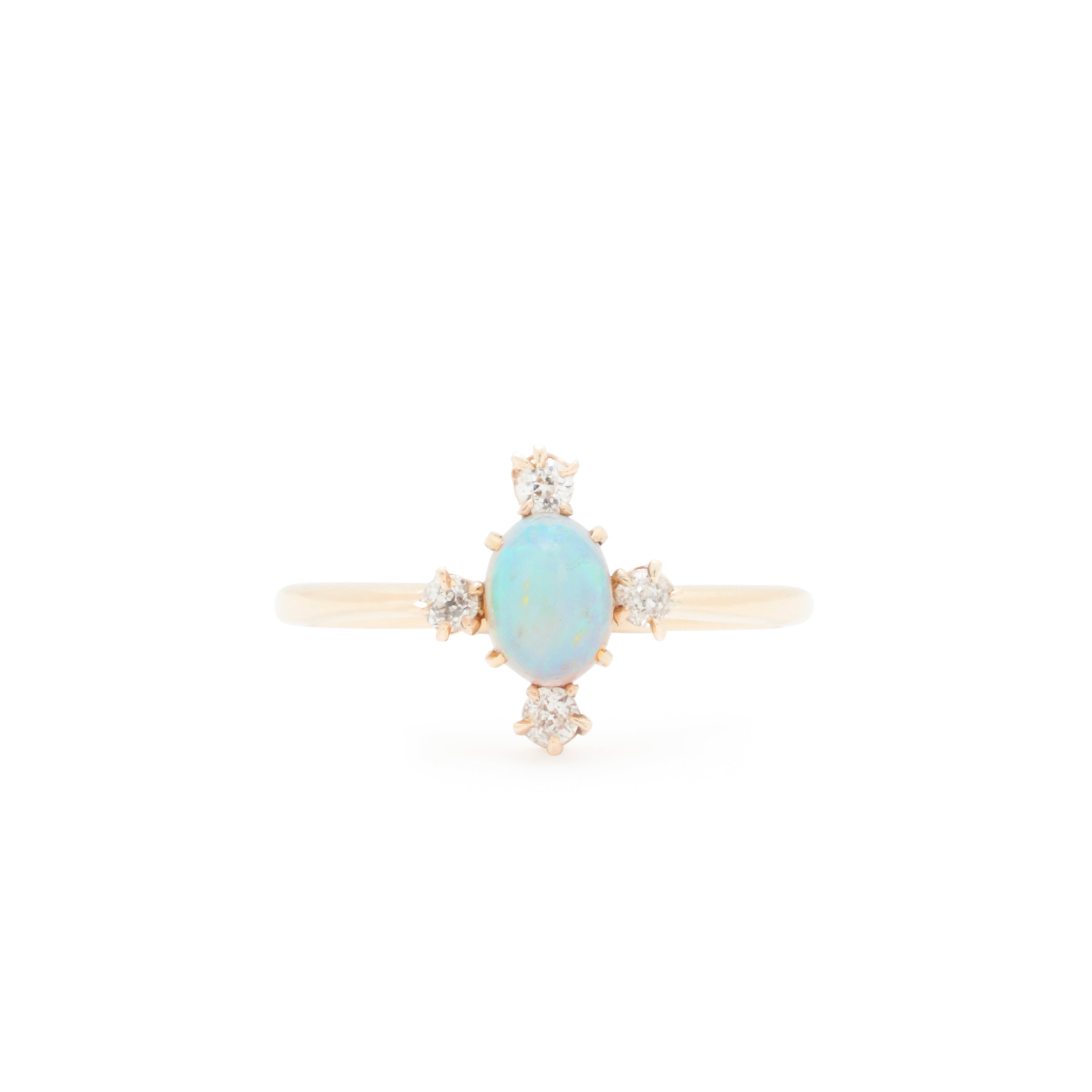 Victorian Opal And Diamond Four-Points Gold Ring
