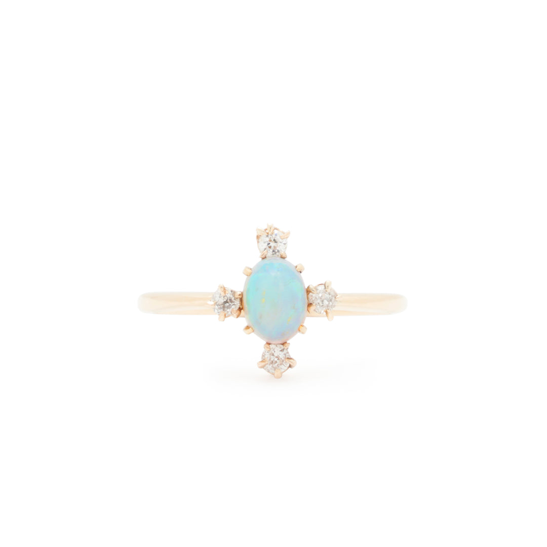 Victorian Opal And Diamond Four-Points Gold Ring