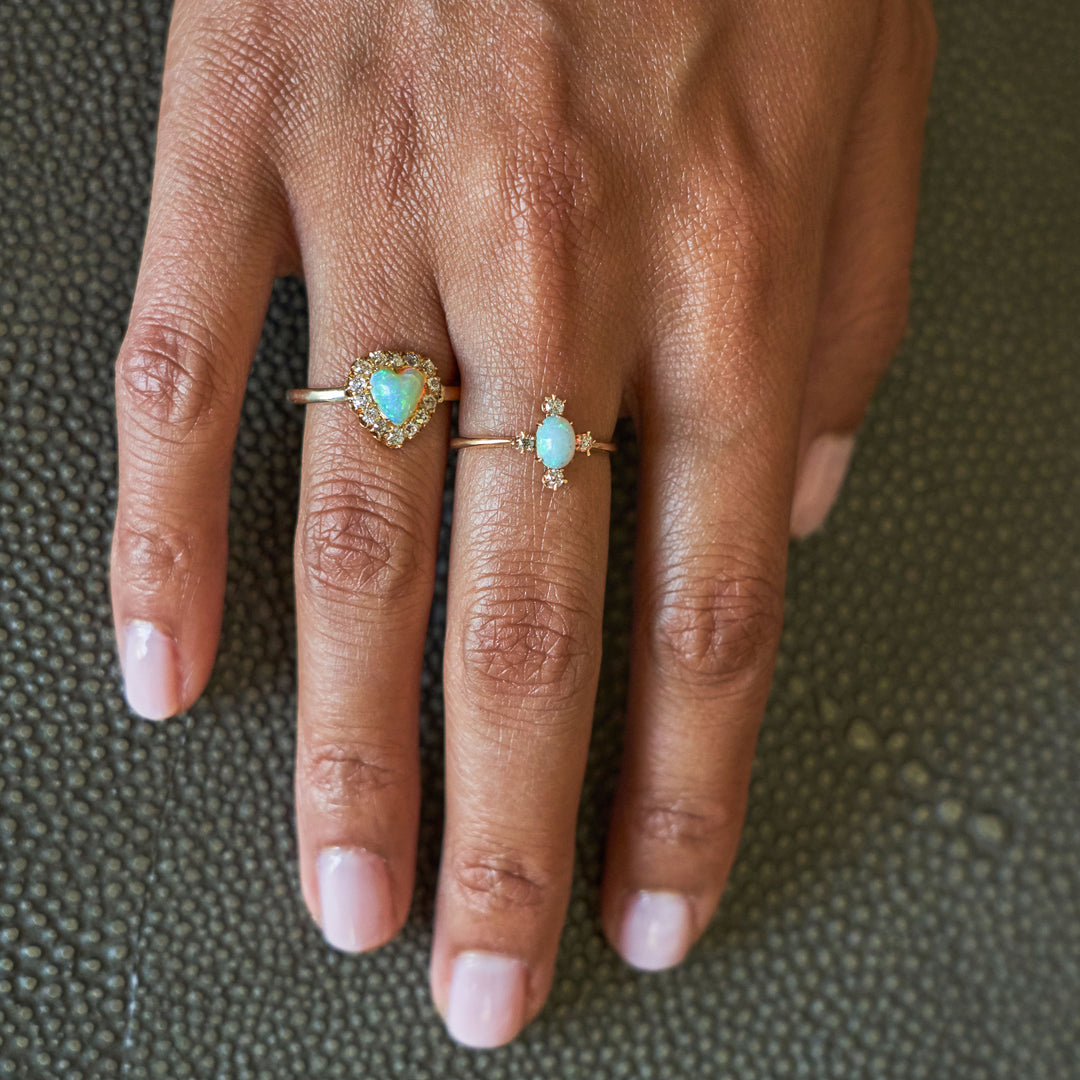 Victorian Opal Heart And Diamond Cluster 14k Gold Ring