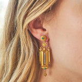 Victorian Etruscan Revival 18K Gold And Turquoise Earrings
