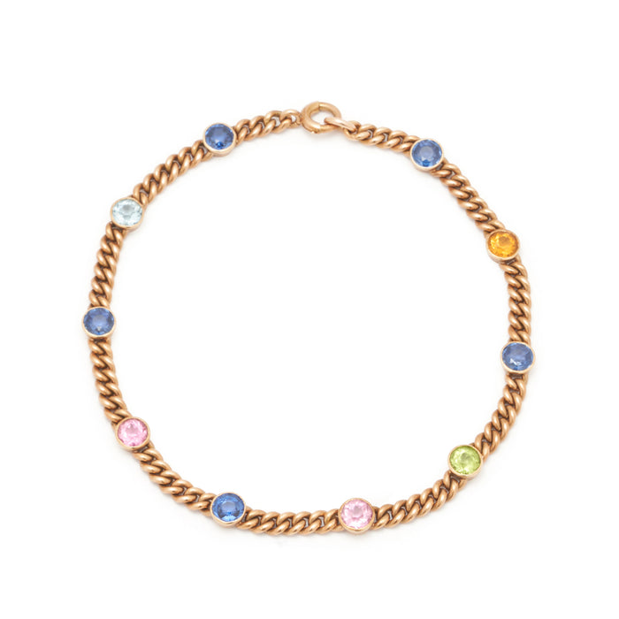 Multi-Stone 14k Rose Gold Chain Bracelet