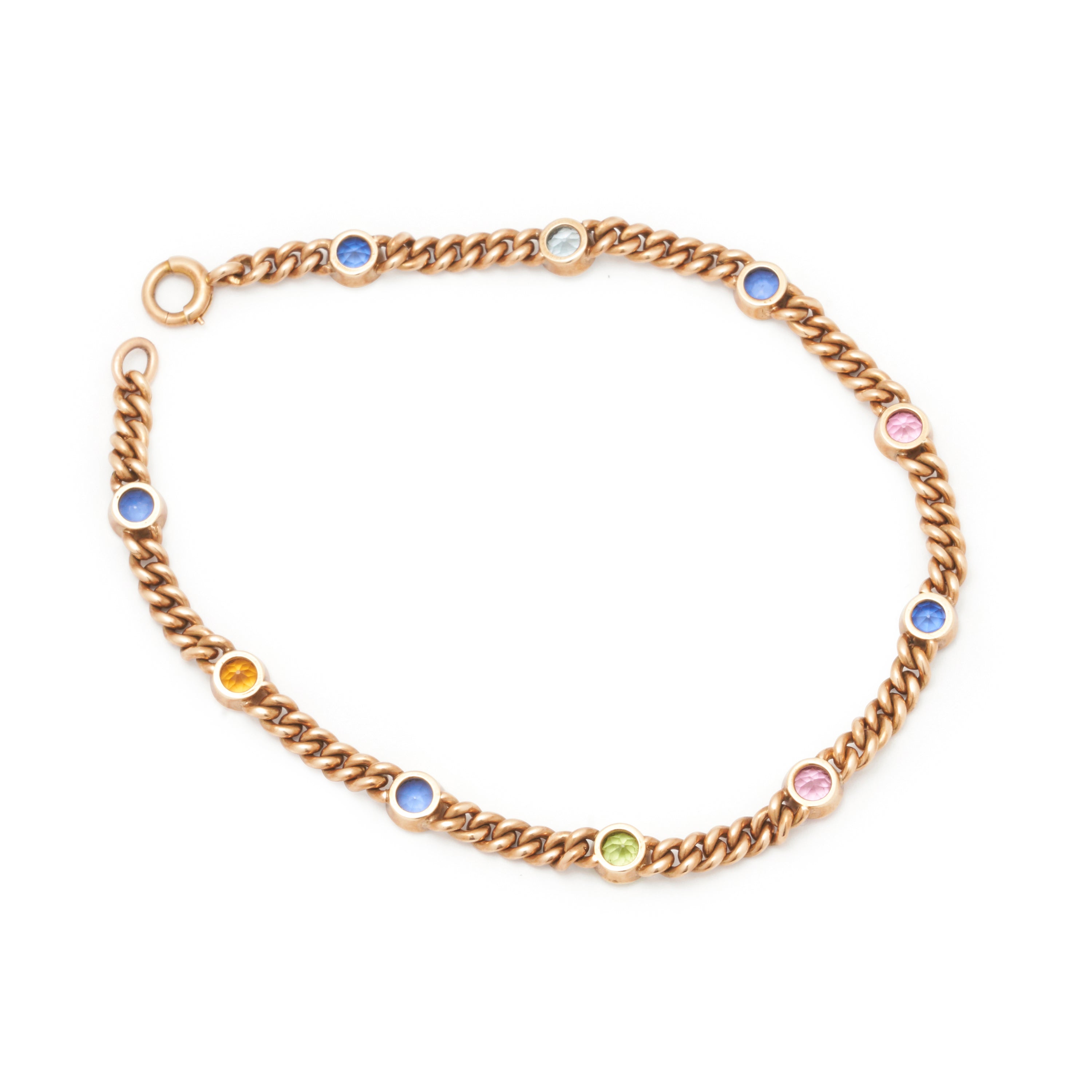 Multi-Stone 14k Rose Gold Chain Bracelet