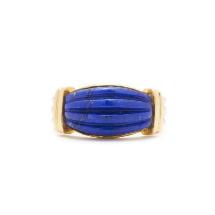 Carved Lapis Lazuli And 18k Gold Ring