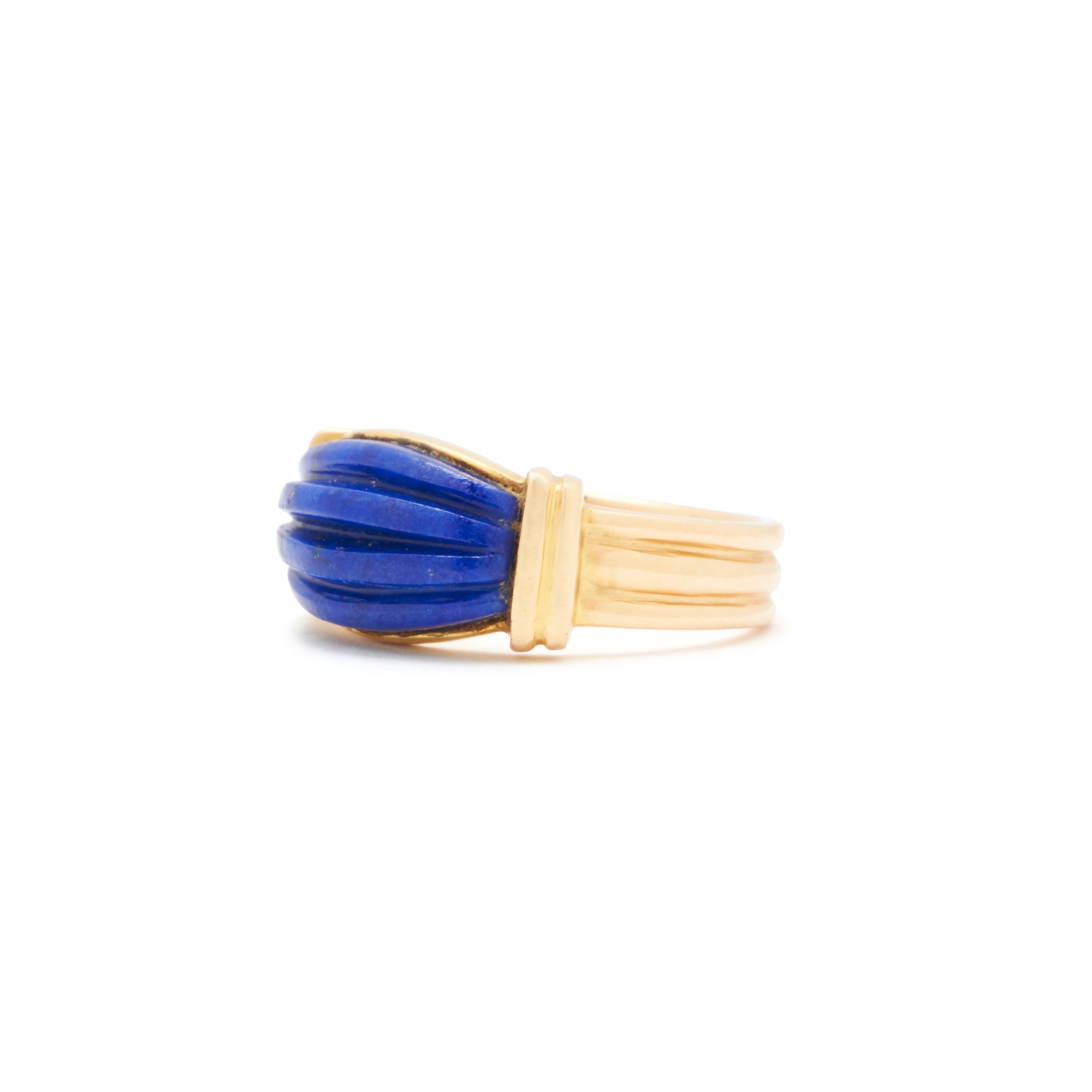 Carved Lapis Lazuli And 18k Gold Ring