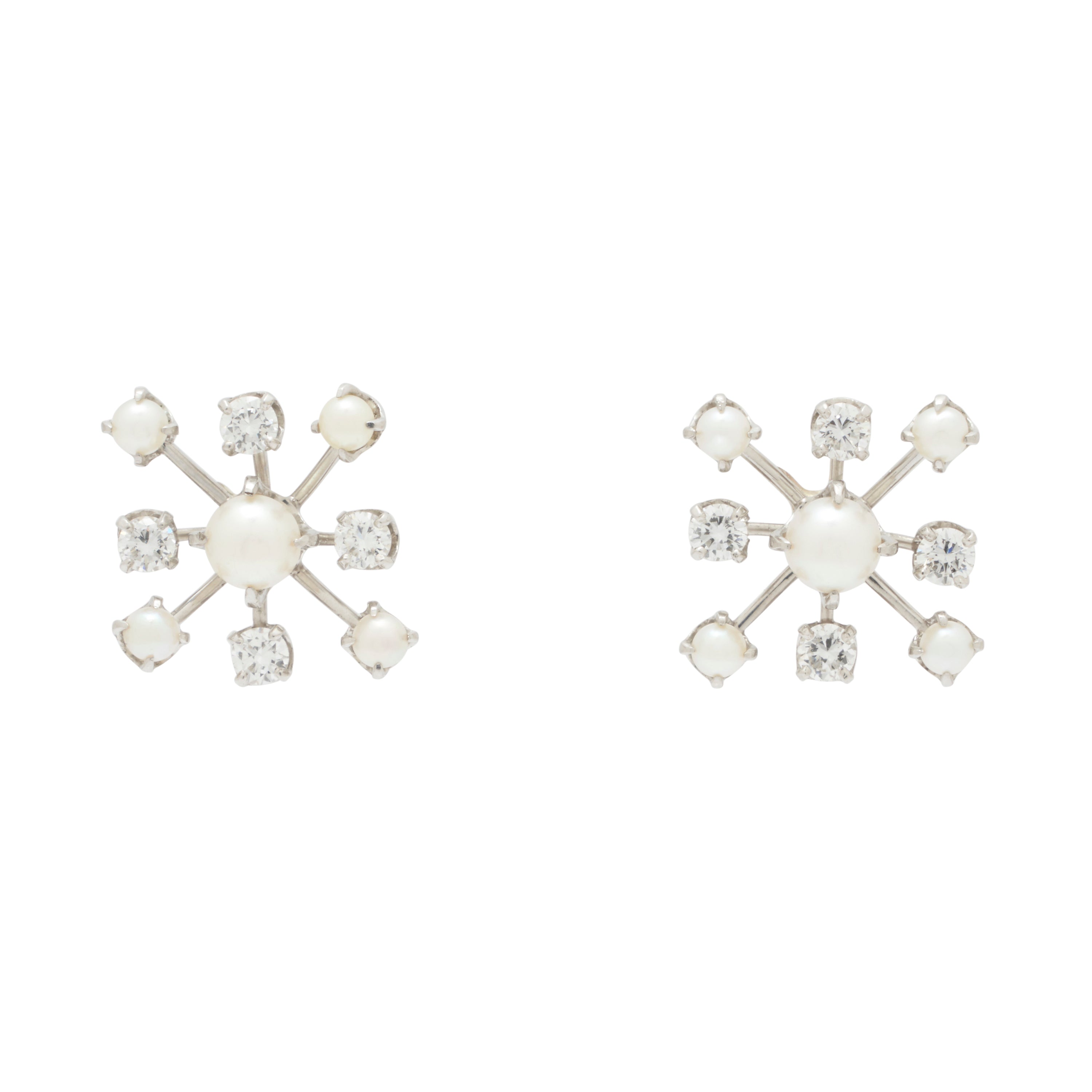 Diamond And Pearl 14k White Gold Sputnik Earrings