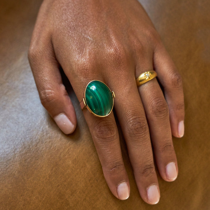 Modernist Malachite And 14k Gold Ring