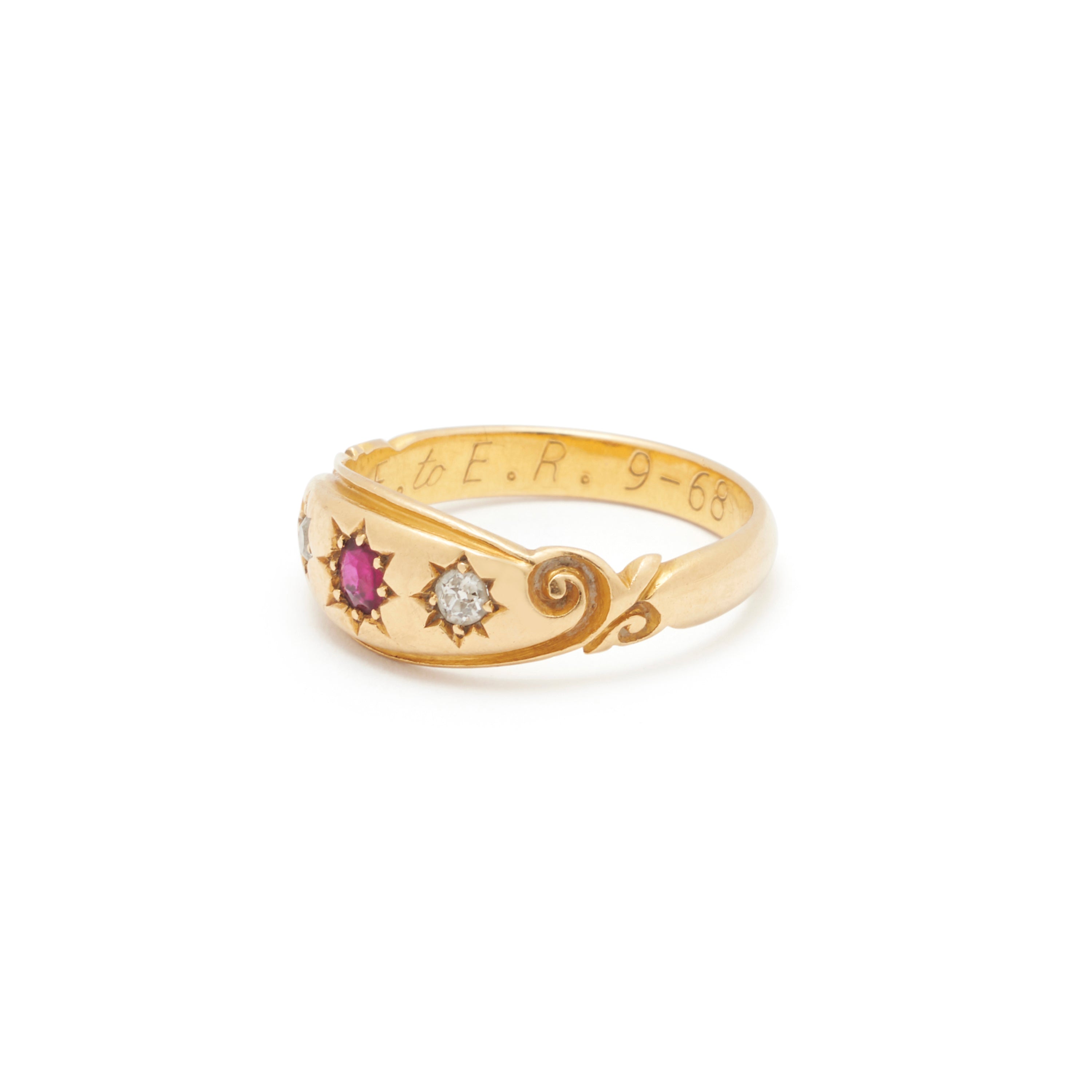 Victorian Ruby And Diamond 18k Gold Gypsy Ring