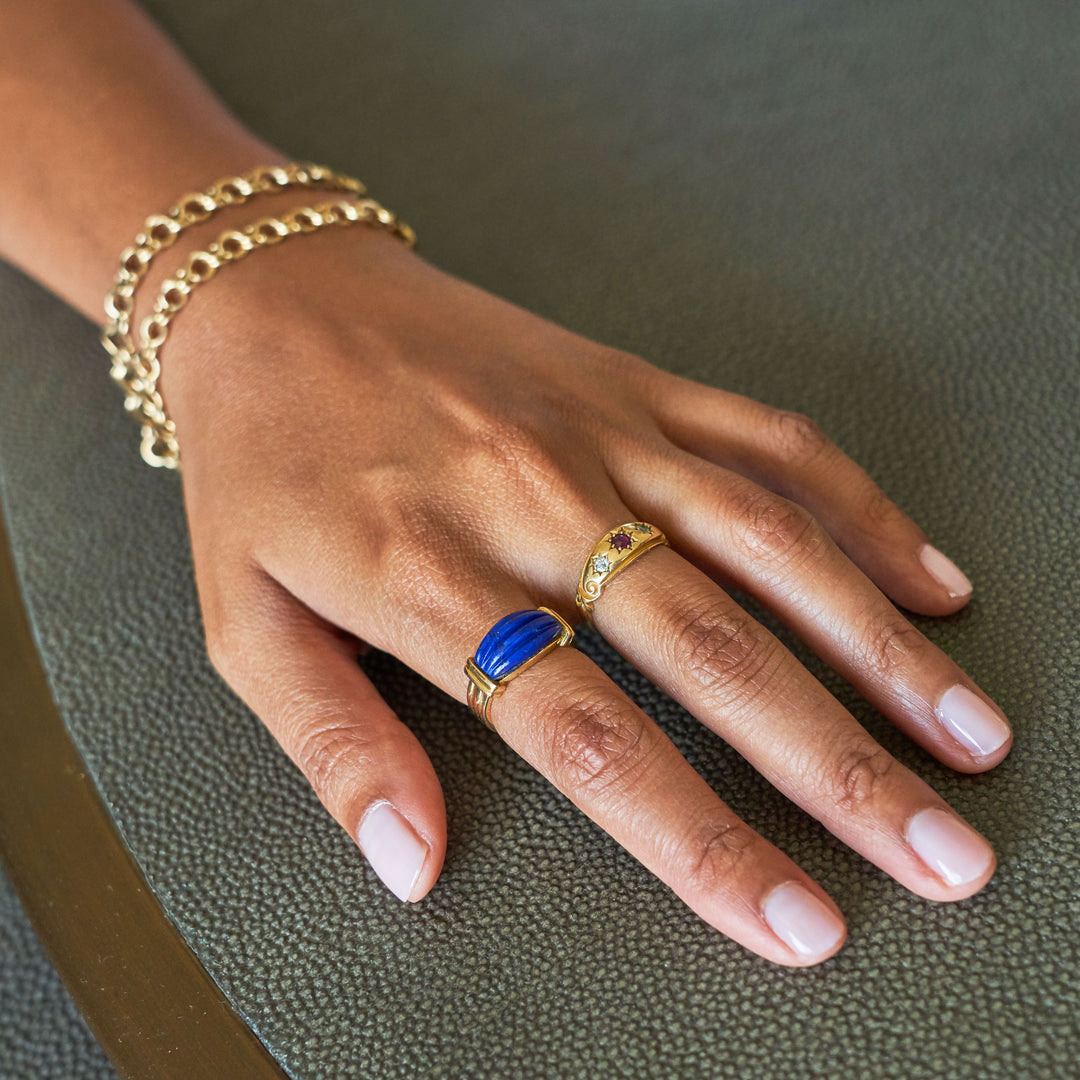 Carved Lapis Lazuli And 18k Gold Ring