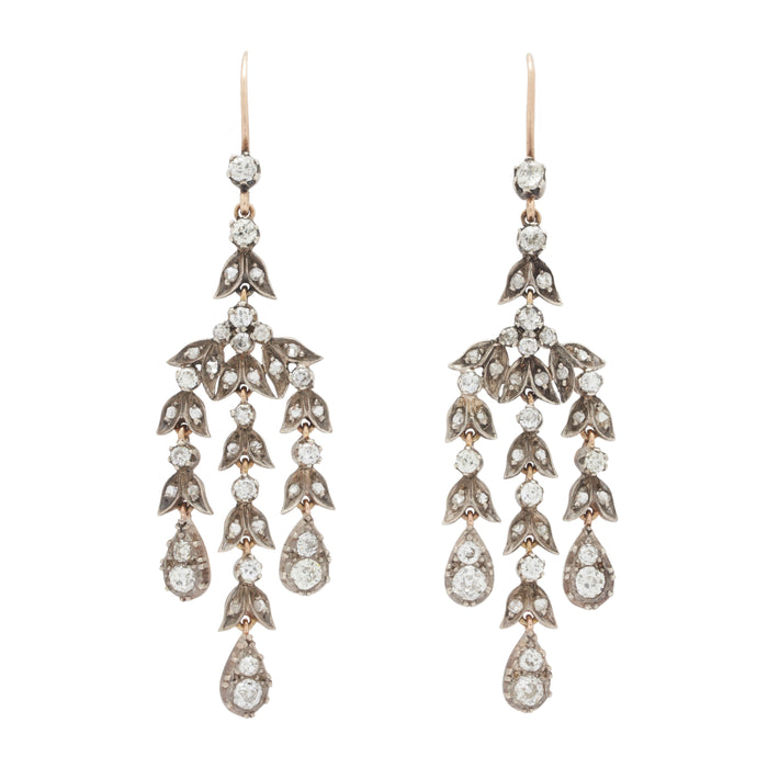 Victorian Rose And Old Mine Cut Diamond Chandelier Earrings