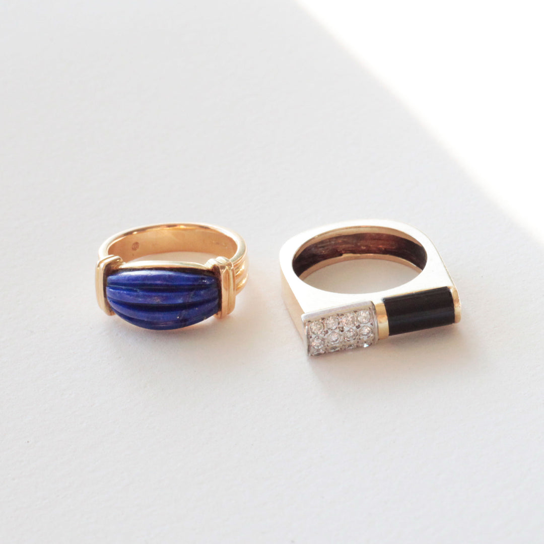 Carved Lapis Lazuli And 18k Gold Ring