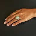 Large Opal Diamond Cluster And Enamel 14k Gold Ring