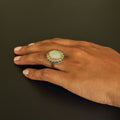 Large Opal Diamond Cluster And Enamel 14k Gold Ring