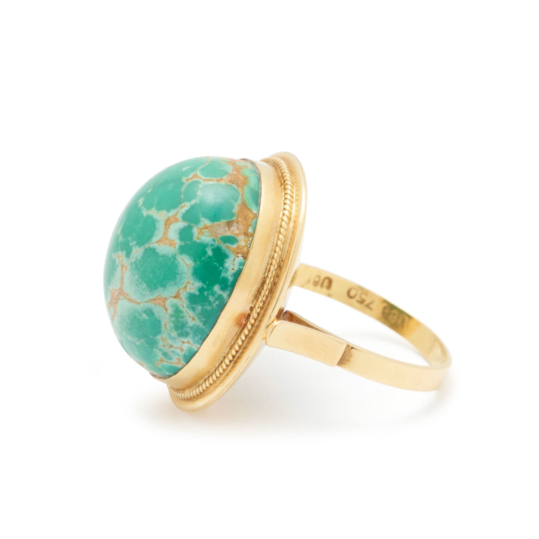 Large Green Turquoise And 18k Gold Ring
