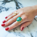 Large Green Turquoise And 18k Gold Ring
