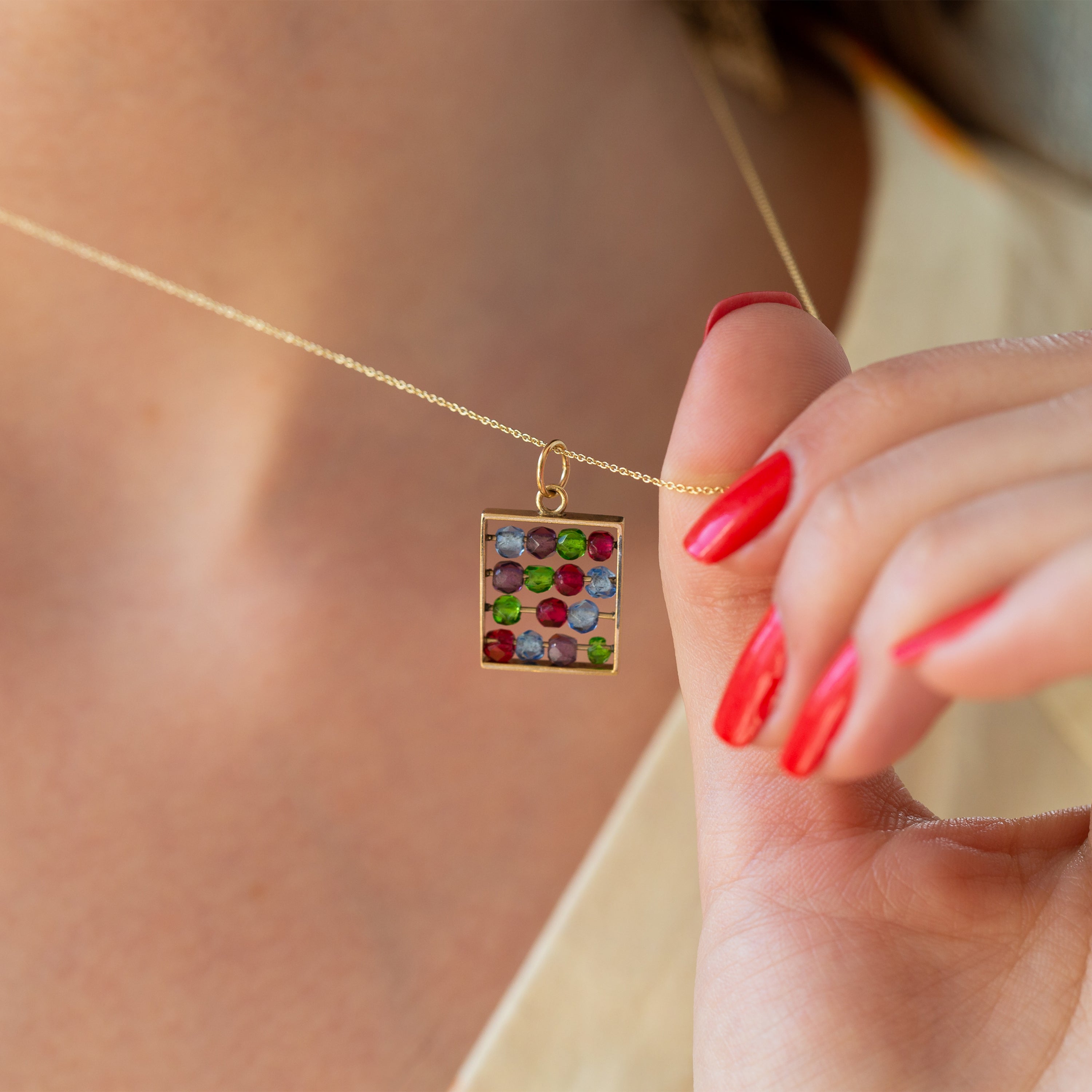 Movable Abacus 14K Gold and Plastic Bead Charm