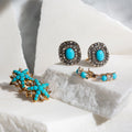 Turquoise And Diamond Starburst 18k Gold Earrings