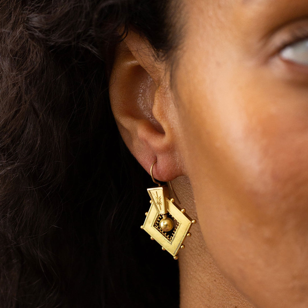 Victorian Etruscan Revival 14k Gold Drop Earrings