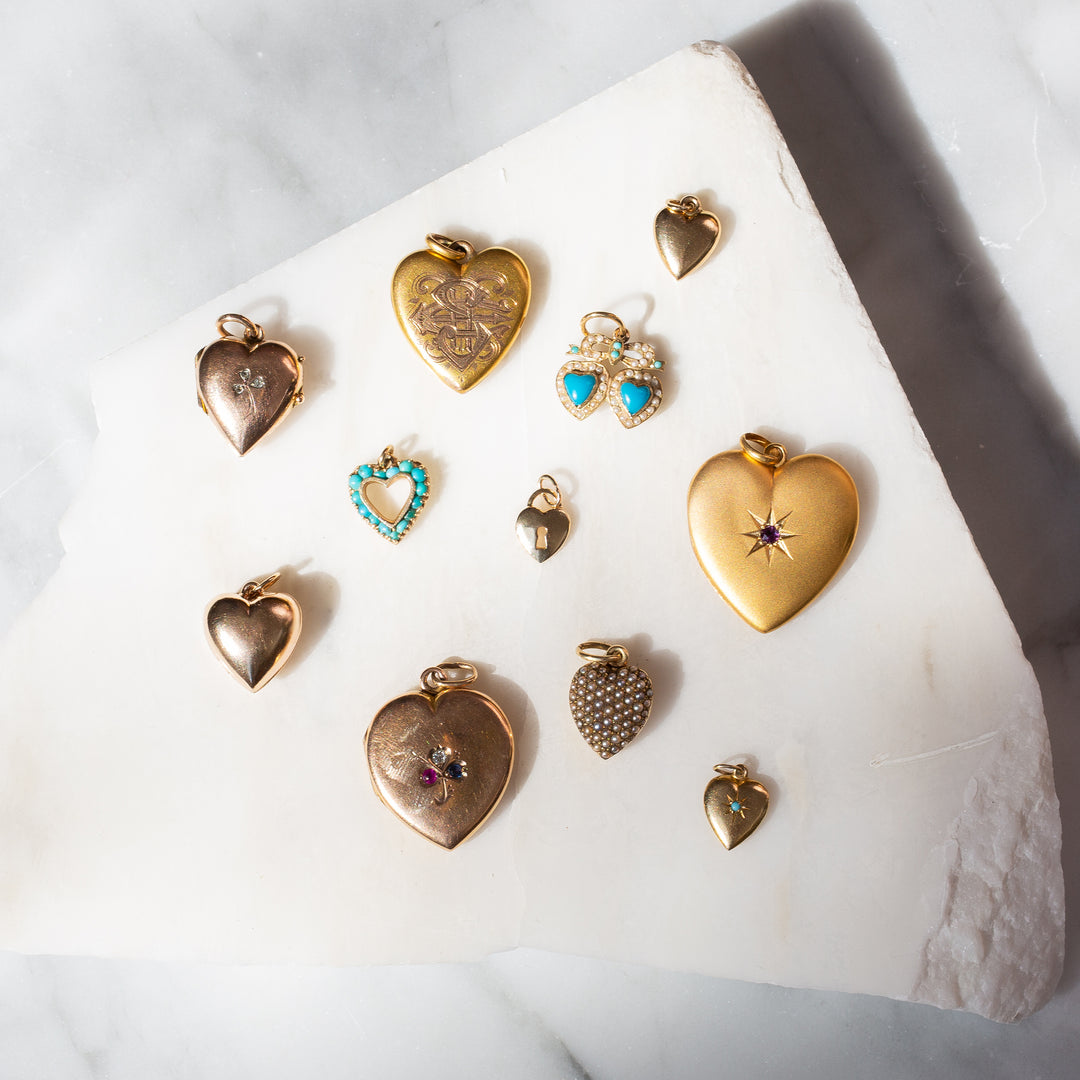 Victorian 10k Yellow Gold and Turquoise Starburst Heart Charm