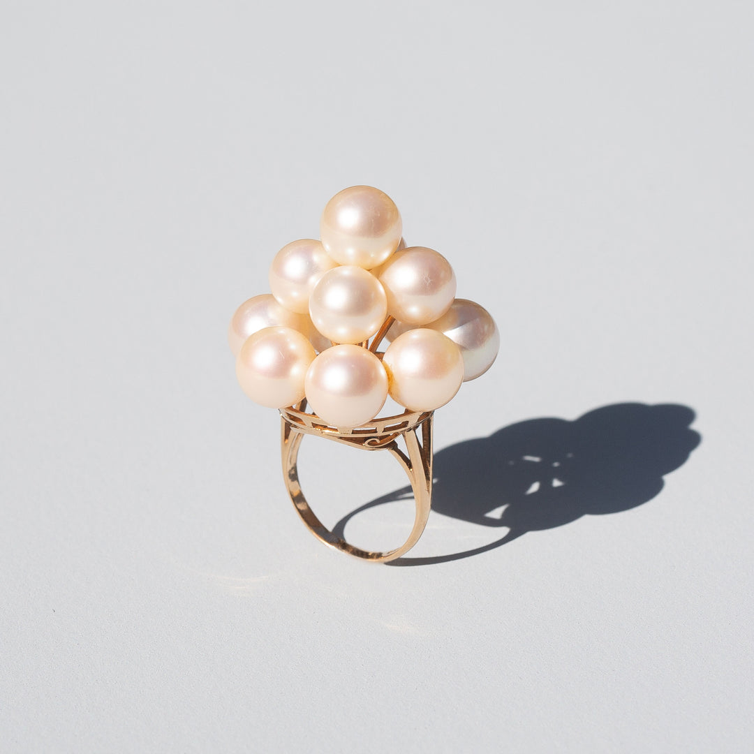 Pearl Beehive and 14k Gold Cocktail Ring
