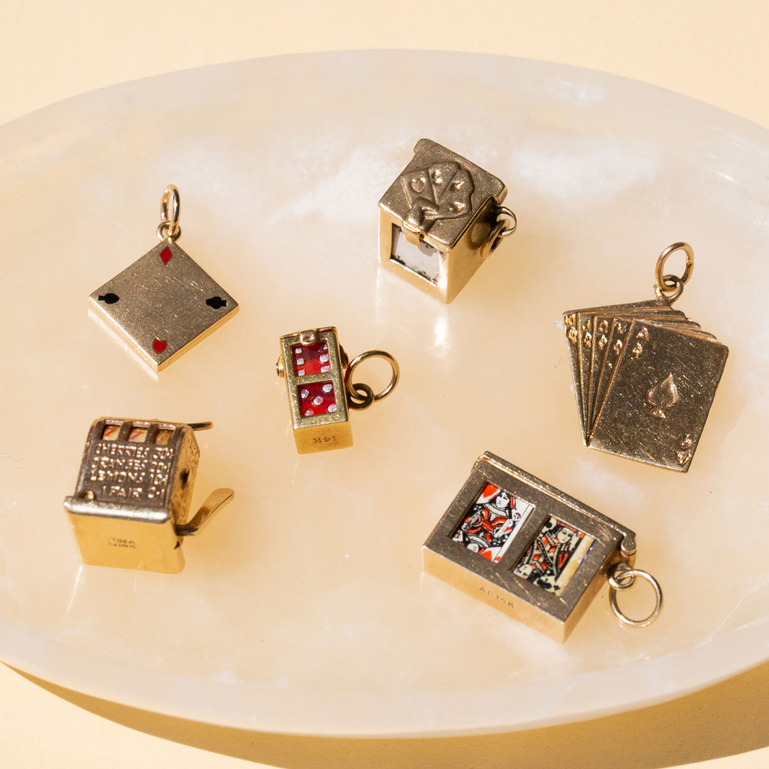 Movable Playing Cards 14K Gold, Enamel, And Paper Charm