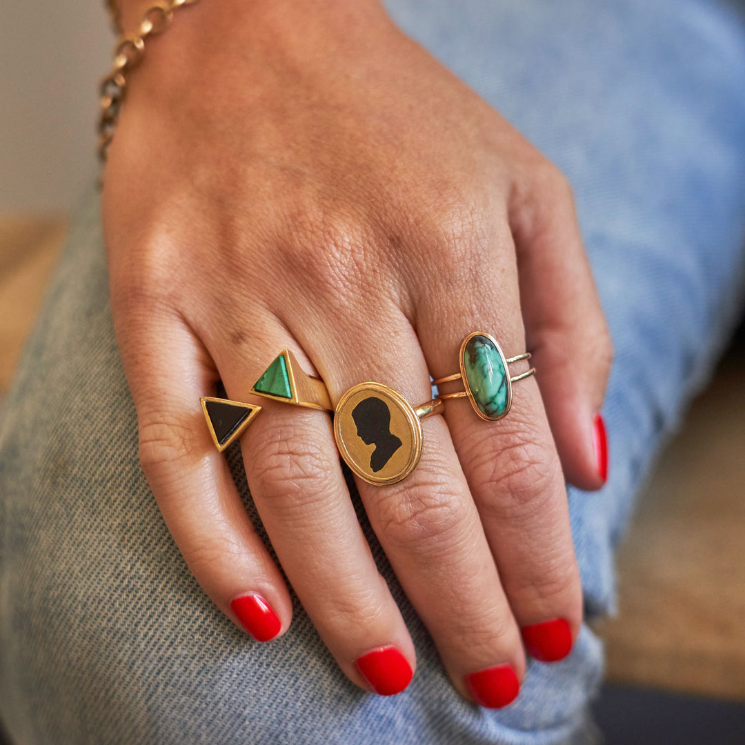 Sphere Malachite with Squared Gold & Diamond Rings – Adriana Fine Jewelry
