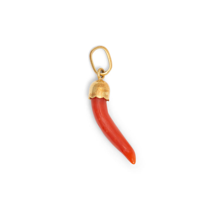 Coral Cornicello Horn And 18K Gold Charm