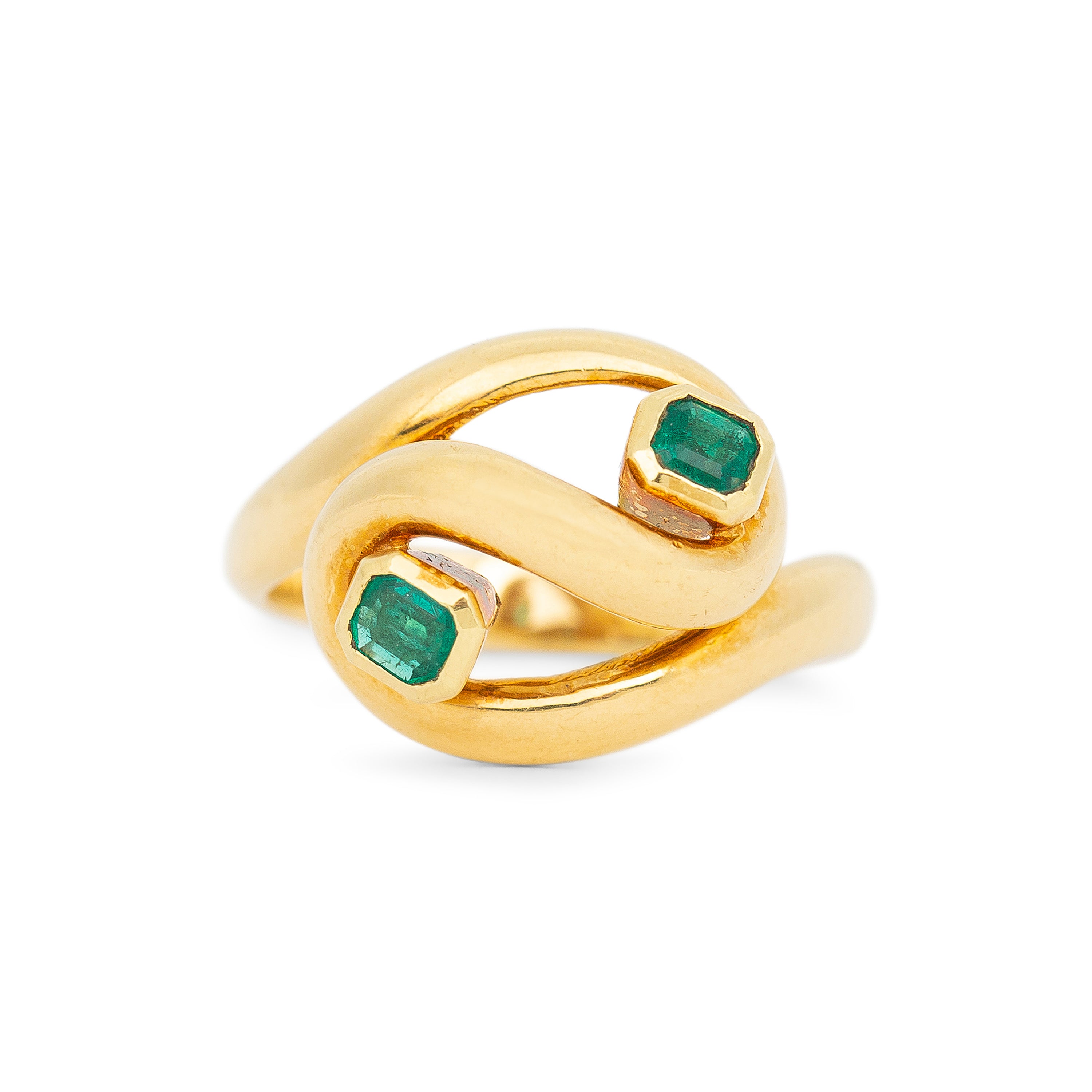 Emerald And 14k Gold Swirl Dome Ring
