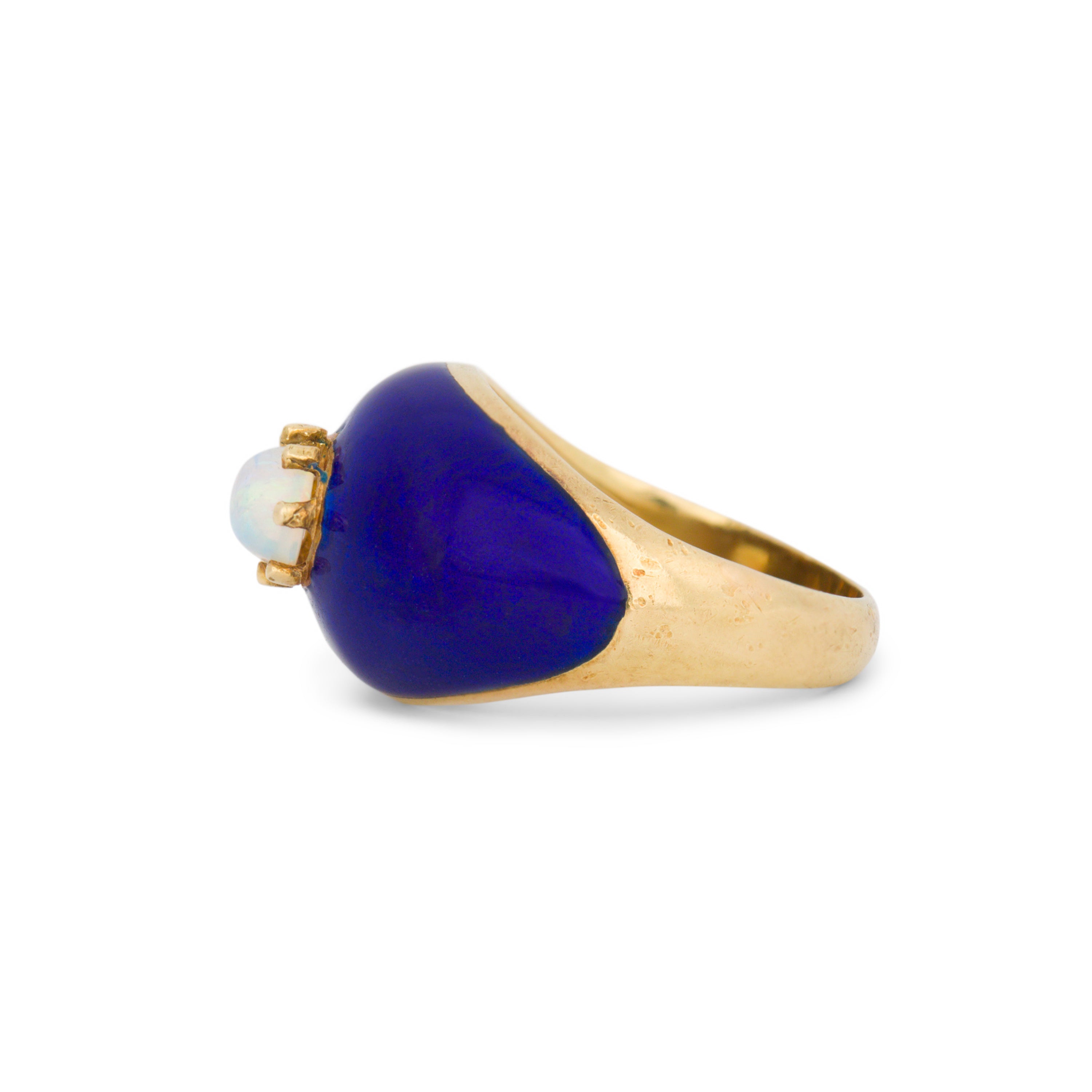 Italian Opal And Blue Enamel 18k Gold Dome Ring