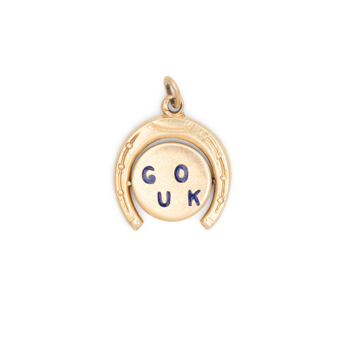 "Good Luck" Horseshoe 14K Gold and Enamel Spinner Charm