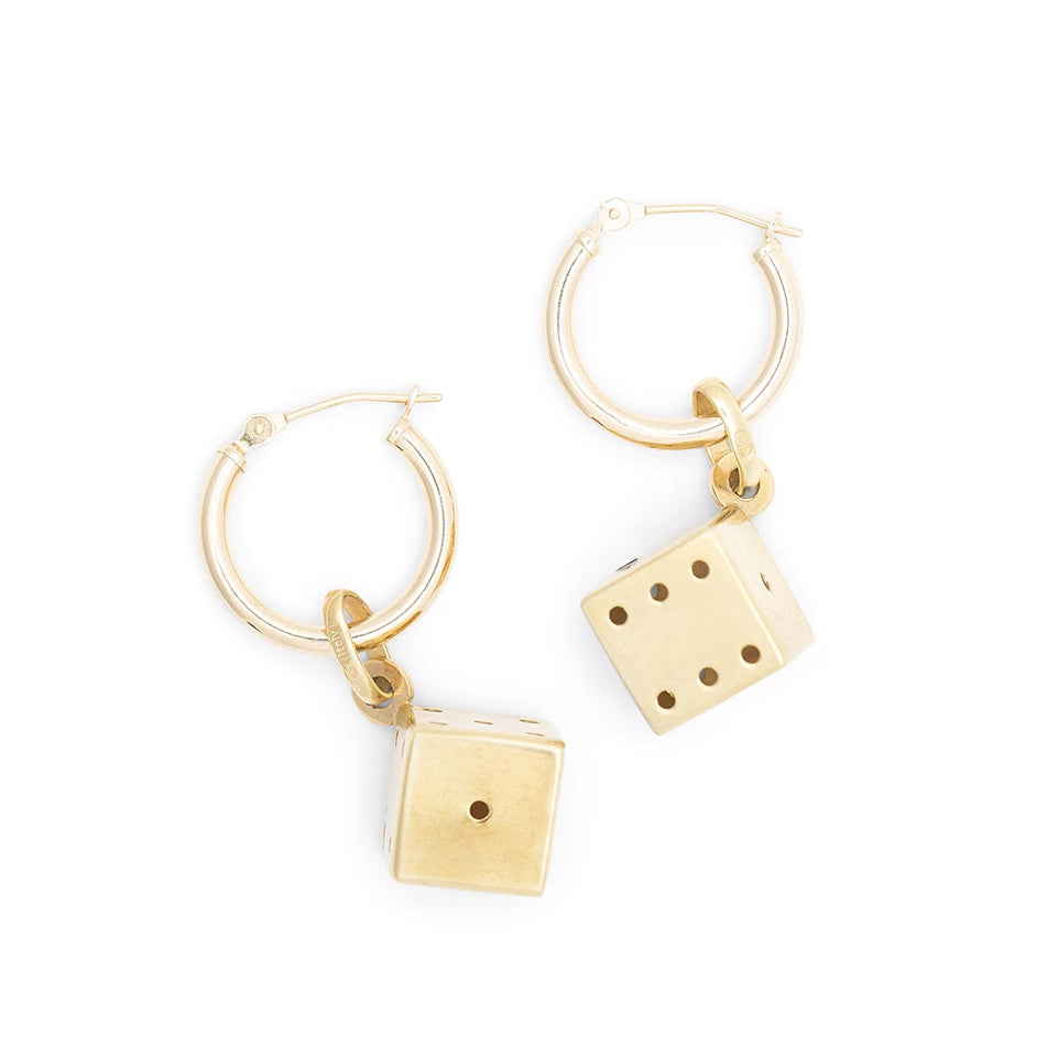 Italian 14k Gold Dice Charm Earrings