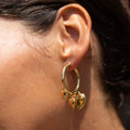 Triple Heart Charm 14k Gold Hoop Earrings
