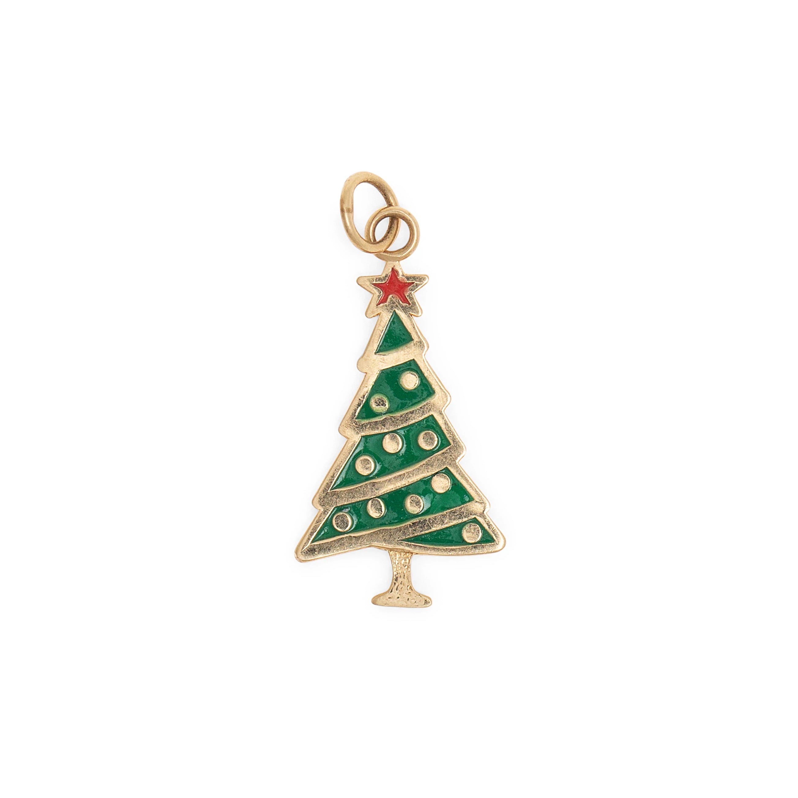 Christmas Tree 14K Gold and Enamel Charm