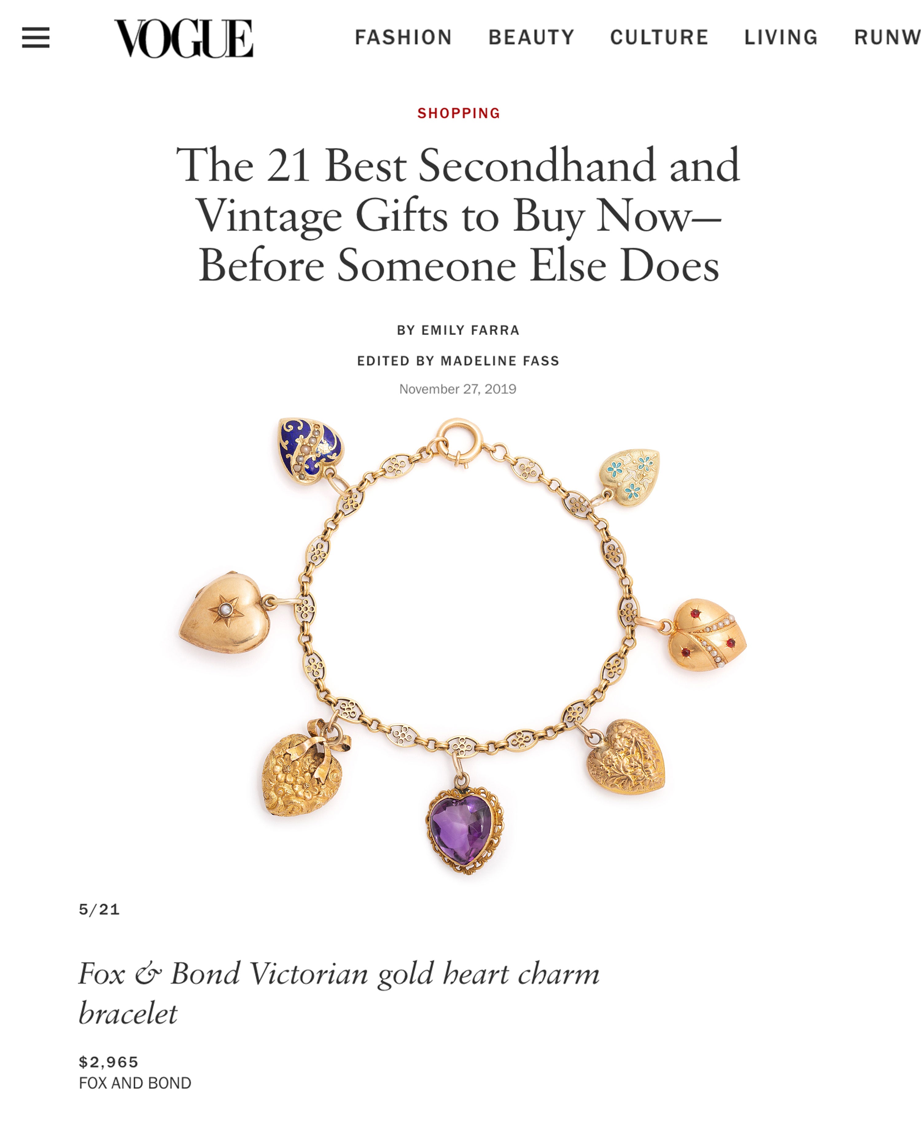 Victorian Gold Heart Charm Bracelet
